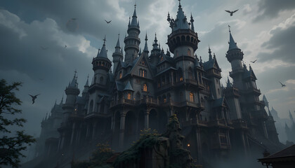 Fototapeta premium dark fantasy steampunk castle generative ai