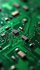 High-detail image of a green printed circuit board , board, complex, computer
