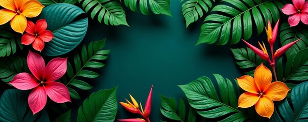 Tropic exotic plants with colorful blossoms in leafy arrangement, exotic, nature, foliage