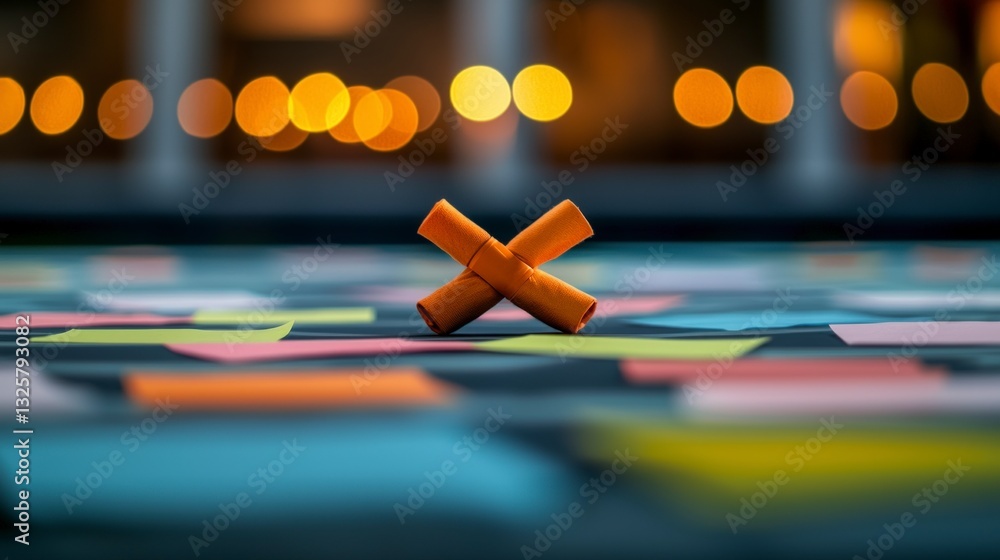 Poster rejected idea orange x symbol on colorful sticky notes brainstorming decision making