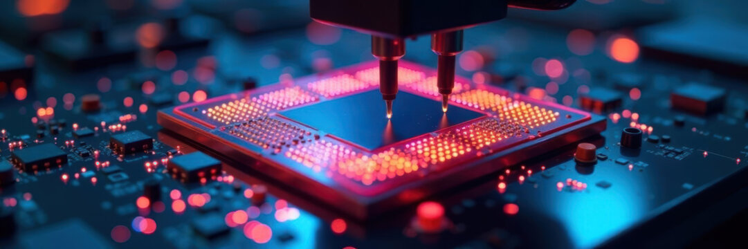 Silicon wafer undergoing automated probe testing , industry, semiconductor