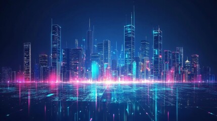 Fototapeta premium Futuristic City Skyline at Night with Neon Lights