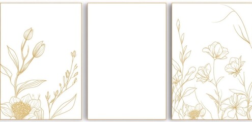 Gold Line Art Floral Triptych Wall Decor