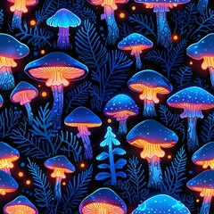 Glowing Mushrooms in Enchanting Forest: A Psychedelic Fungi Fantasy