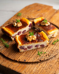 Delicious cheesecake with red grapes. Traditional Spanish recipe.