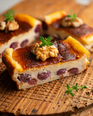 Delicious cheesecake with red grapes. Traditional Spanish recipe.