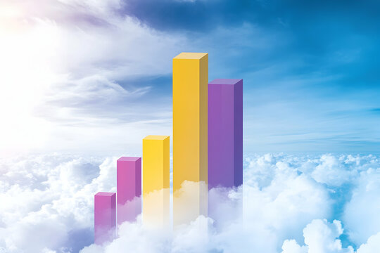 graph with bar charts on a cloud-like background.