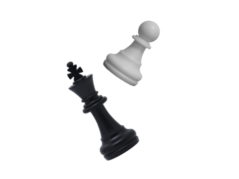 white pawn and fallen black king chess pieces