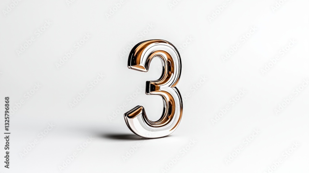 Poster elegant 3d rendered golden number three high resolution image
