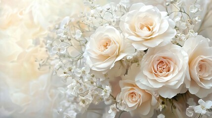 Fototapeta premium Elegant cream flower bouquet with soft petals and natural greenery for wedding or home décor