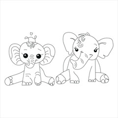 Obraz premium Big & Simple image Perfect for Beginners Learning how to color. Perfect Gift For birthday And Holidays Gift Elephants for coloring. Hand drawn flat design elephant outline for coloring a design.