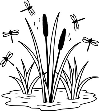 dragonflies flying around pond plants clip art preview
