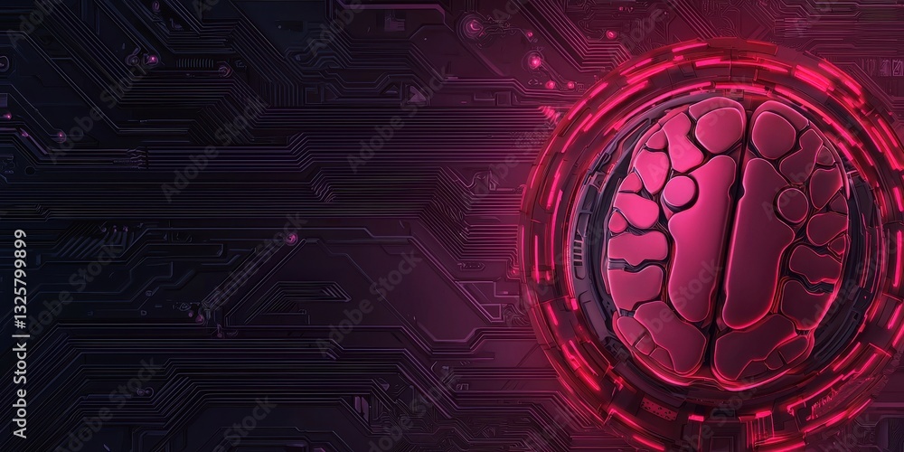 Aufkleber a futuristic digital design featuring a brain graphic highlighted in red against a dark, circuit-lik