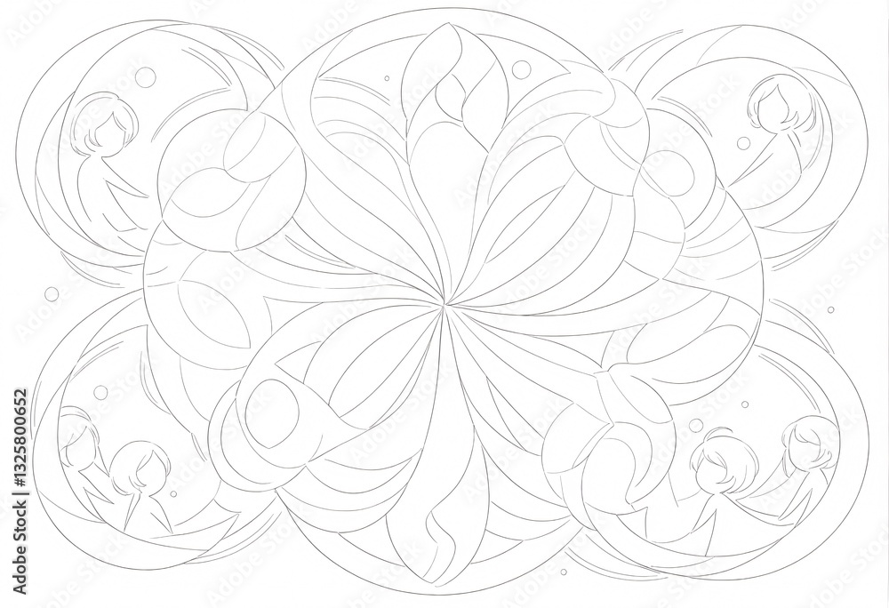 Poster intricate black and white abstract design with stylized figures. a captivating black and white abstr