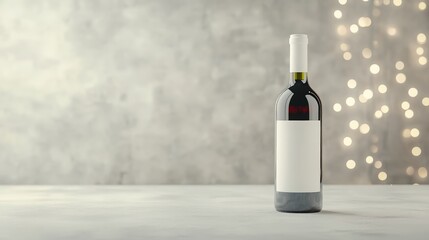 Red wine bottle with blank label against a bokeh background. Perfect for your design or branding project.