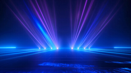 empty dark blue neon lights stage background