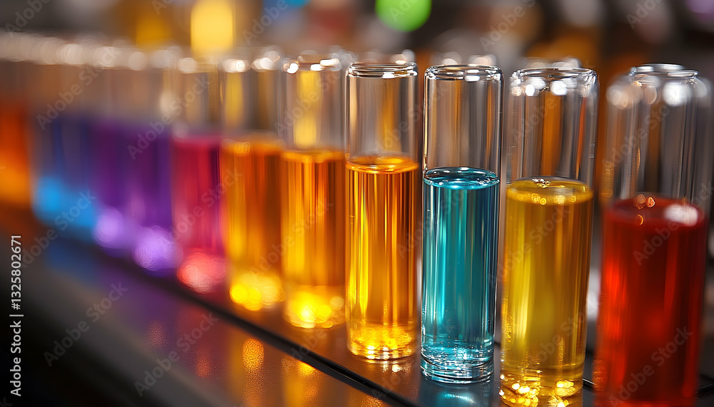 Poster chromatic convergence test tubes displaying varied liquid compositions