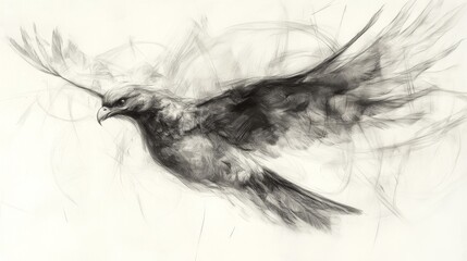 Dynamic Grayscale Bird Sketch in Flight