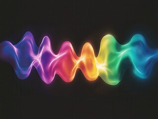 vibrant, multicolored wave pattern flows across dark background, creating dynamic and energetic visual effect. smooth, undulating lines transition seamlessly through spectrum of colors