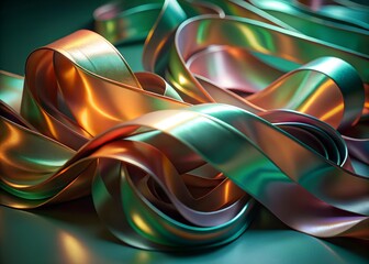 flowing ribbon, iridescent pastel colors, holographic texture, smooth curves, abstract fluid art