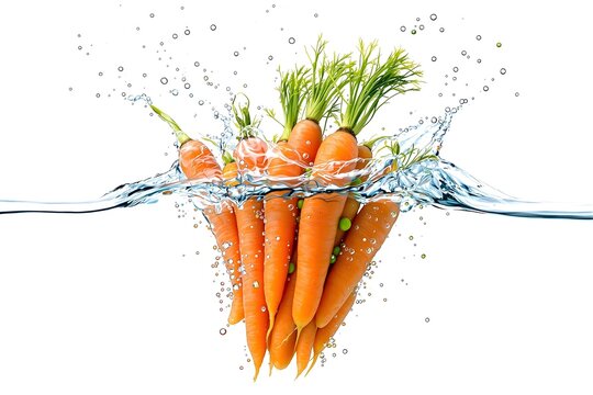 Fresh Vibrant Orange Carrots Bunch With Water Splash, Showcasing Natural Vitamins and Nutrients for Healthy Diet, Isolated on White Background