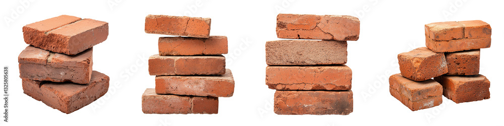 Poster stacks of rustic vintage style red clay bricks arranged in various patterns showcasing the texture a
