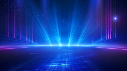 empty dark blue neon lights stage background