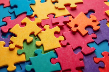 Obraz premium World Autism Awareness Day. Second of April. Background, wallpaper, banner. Abstract background with scattered pieces of a bright puzzle.