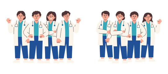 Group of Doctors or Medical Team, Nurses, Young Interns or Physician Specialists in Uniform