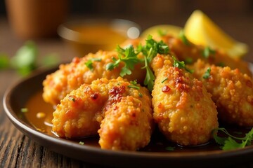 Delicious coxinha filled with chicken being fried in oil, Brazilian, golden