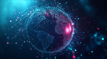 Futuristic digital globe with glowing network connections and data points