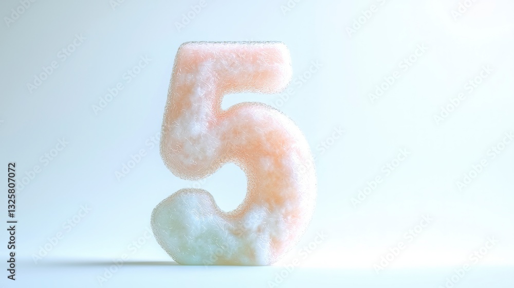 Poster fluffy pink number five 3d render soft textured abstract high resolution