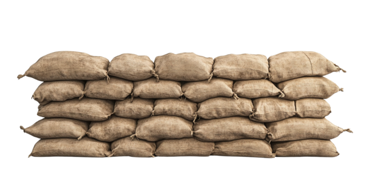 Stacked Burlap Sandbags for Flood Protection