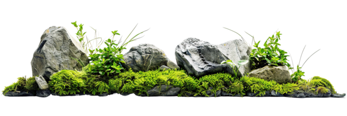 piles of stones accompanied by green moss and grass