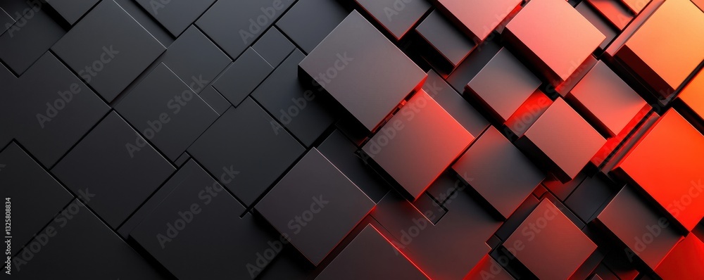 Aufkleber A striking abstract design featuring interlocking black and red squares creating a dynamic and modern visual effect.