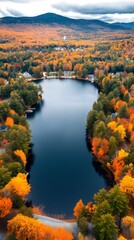 Vibrant autumn landscape with a tranquil lake surrounded by trees