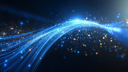 Obraz premium Abstract Light Streaks Flowing with Golden Particles on Dark Background