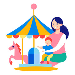 Playful Depiction of a Mother and Child Enjoying Mothers Day PNG Illustration