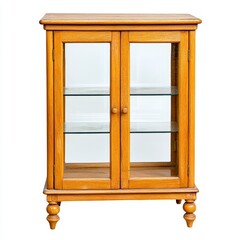 Obraz premium Vintage Wooden Display Cabinet with Glass Doors and Shelves, Generative AI.