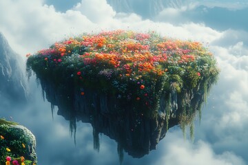 Floating Floral Island in the Clouds
