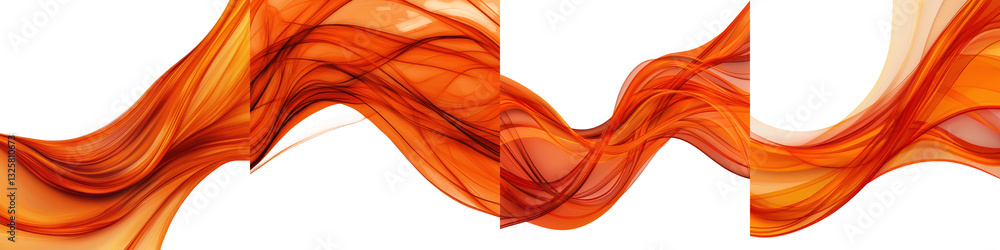 Poster flowing and dynamic abstract digital art composition with vibrant orange and red hues featuring orga