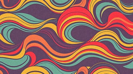 Obraz premium A seamless abstract pattern featuring vibrant flowing wave shapes. Mid-century modern design aesthetic with a vintage textured effect.