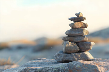 Photograph of a pile or cairn made from smooth rocks on a white background.