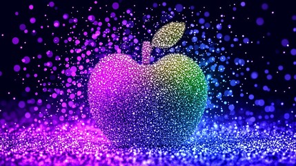 Sparkling rainbow glitter apple on vibrant background.