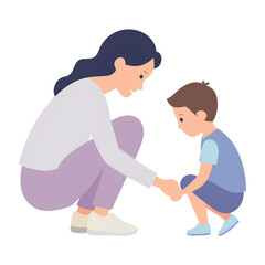 Tender Moment of a Mother Carefully Tying Her Child for Mothers Day PNG Illustration