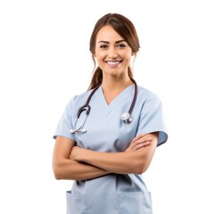 Female nurse portrait adult white background.