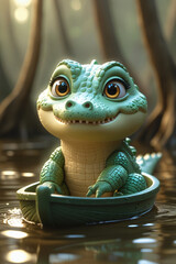 little crocodile on a boat