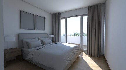 Obraz premium Minimalist Bedroom with Abstract Art and Soft Textiles