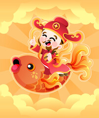 The Kitchen God riding a carp to heaven during the Lunar New Year