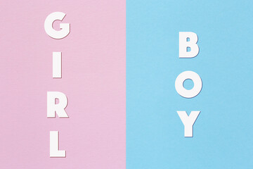 word Girl on pink cardboard and word Boy on blue cardboard